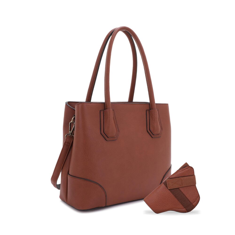 2641 Concealed Carry Tote Bag Top Handle Satchel Purse_Brown
